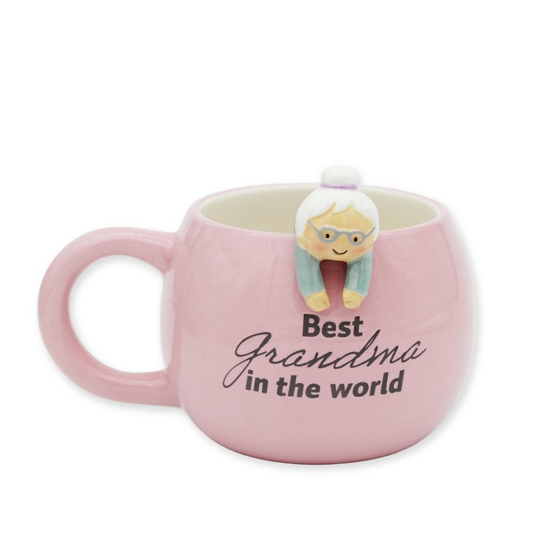 Tazza mug con nonna e scritta “Best grandma in the world” in ceramica, capacità 500 ml, perfetto come idea regalo per nonne